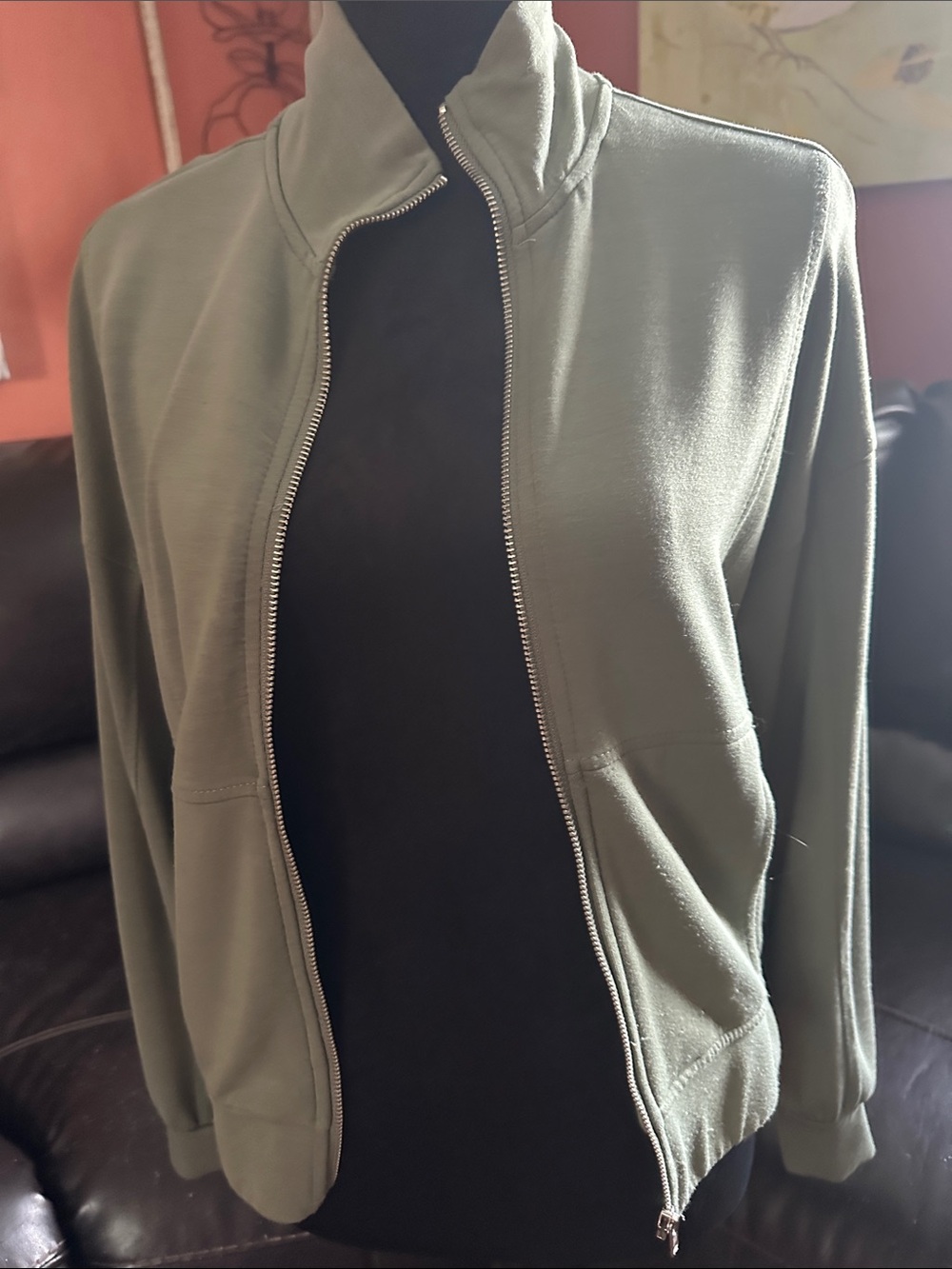 Women's Olive Zip-Front Bomber Jacket